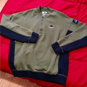 Adidas Men's Green and Navy Zip-Up Sweater
